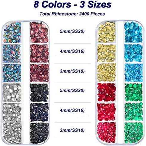 Hotfix Applicator Tool, Bedazzler Kit with DIY Hot Fix Rhinestones Include 7 Tips, Support Stand Tweezers Cleaning Brush Wax Pencils and 2400 Rhinestone