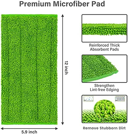 Reusable Microfiber Mop Pads Fit Swiffer Wet Jet (4 Pack), Washable Mop Pad Refills Compatible with WetJet, Heavy Duty Spray Mop Replacement Heads for Floor Cleaning, Come with a Scraper (12?, Green)
