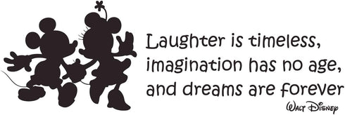 CustomVinylDecor Wall Decals Quote - Walt Disney Mickey and Minnie Mouse Decorations, "Laughter is Timeless" - Removable Home Décor Stickers - Perfect for Any Bedroom, Family Room, Office, Dorm, or Any Living Space