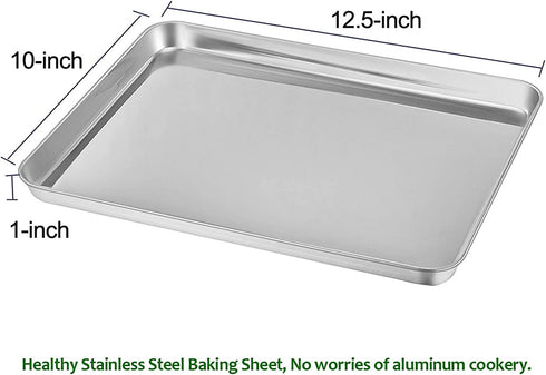 Baking Sheet with Rack Set, E-far Pure Stainless Steel Cookie Sheet Baking Tray Pan with Wire Rack, 12.5 x 10 x 1 inch, Non Toxic & Healthy, Anti Rust & Mirror Finish - Dishwasher Safe