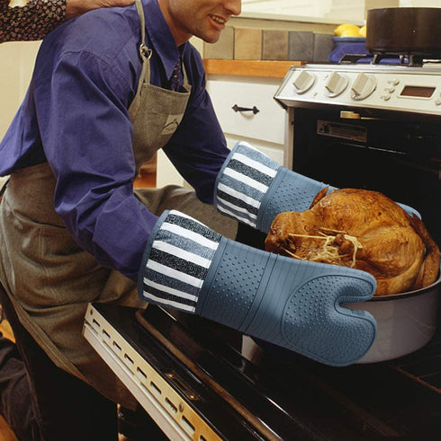 RED LMLDETA Heat Resistant 550 Degree Oven mitt, Silicone Oven Hot Mitts - 1 Pair, Extra Long Professional Baking Oven Gloves - Food Safe,Pot Holders Cooking,Grilling,Kitchen (Grey Mittens)