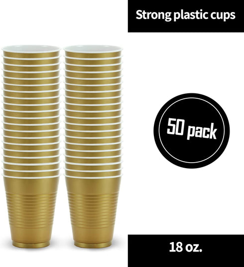 Hanna K. Signature Collection 50 Count Plastic Cup, 18-Ounce, Gold