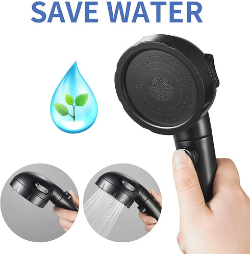 SINGSUO High Pressure Handheld Shower Head with On Off Switch, Detachable Shower Head, 3 Spray Modes Shower Massager Handheld with Hose and Adjustable Angle Bracket (Black)
