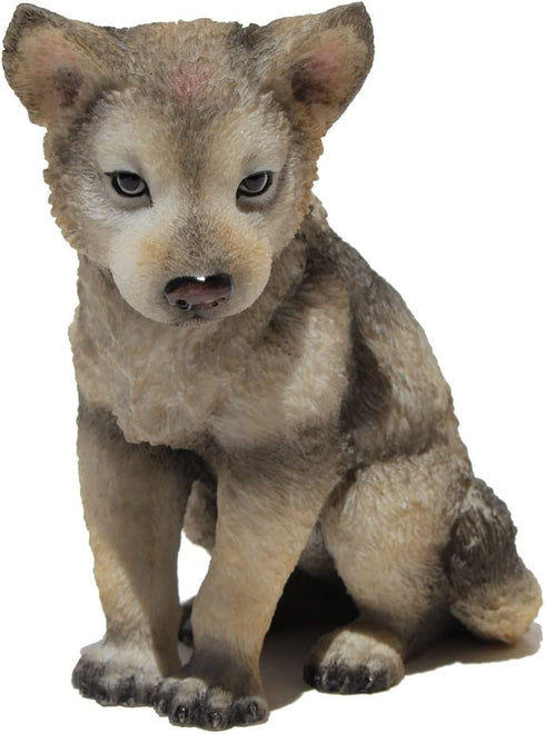 US 4.5 Inch Wolf Cub Sitting Decorative Statue Figurine, Gray and Cream