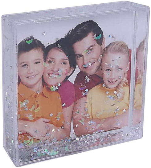 Glitter Picture Frames Acrylic Friends Family Snow Globe Photo Frame Gifts Dad Picture Frame (4x4" Silver)