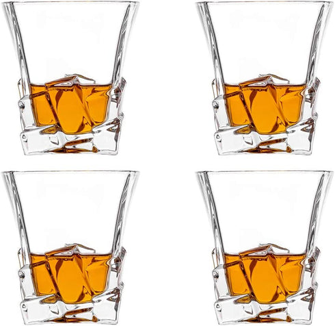 Amlong Crystal Lead-Free Double Old Fashioned Crystal Whiskey Glass - Rock Stylish Design Perfect for Scotch, Bourbon, Cognac and Cocktail Glasses, 10 Ounce, Set of 4 With Gift Box