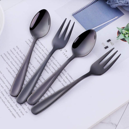 Color ME 5.4 inch Black Coffee Spoons and Cake Fork Set, 10 pcs Stainless Steel Teaspoons Dessert Forks Set