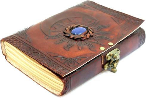 Leather Journal with Unlined Pages - Sun & Moon Leather Bound Writing Journal for Women & Men (5x7 in) Lined Journals for Women, Leather Bound Notebook Ruled Journal & Diary, Lined Journal for Writing