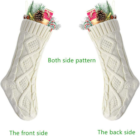 Kunyida 18" 4PCS Unique Ivory White Knitted Christmas Stockings,Style2