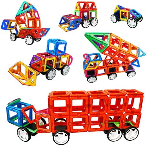 MAGBLOCK 4 Pieces Wheels Set, Compatible with Other Brands of Standard Size Square Shape with Hole Magnetic Blocks, are not Suitable to Magnetic Tile Without Hole, Wheels Bases for Kids/Toddler Toys