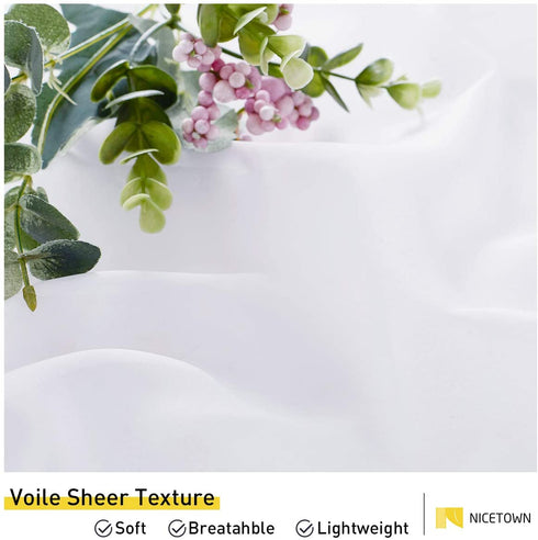 NICETOWN Waterproof Outdoor Sheer Curtain Panel Extra Wide and Long W100 x L108, Voile Soft Sheer Public Divider with Stainless Silver Grommet for Patio/Porch, 1 Panel with Rope Tieback, White