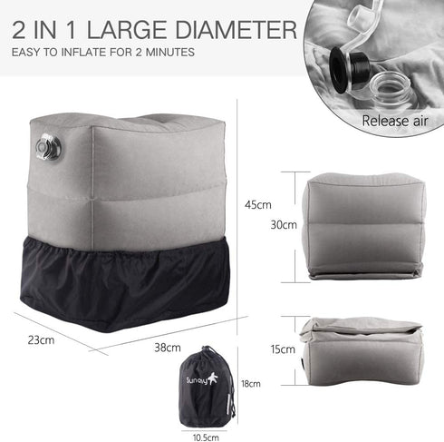 Sunany Inflatable Foot Rest Pillow for Travel, Kids/Adults Airplane Travel Pillow-Adjustable Height Cushions,for Kids to Sleep While Traveling,Suitable for Office, Home and Any Travel (1 Pack)