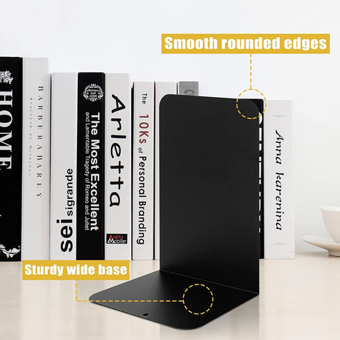 SONNLYH Black Metal Bookends, 4 Pairs Book Ends for Shelves, Book Holders for Family, Office and School, Heavy Duty Book End, 8 x 5.4 x 4 Inch