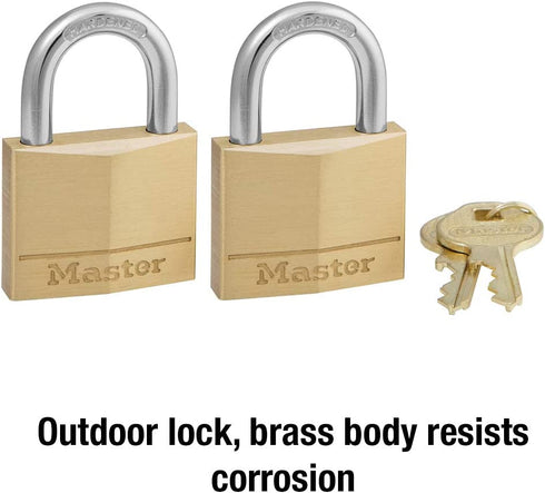 Master Lock 140T Solid Brass Padlock with Key, 2 Pack, 2 Count
