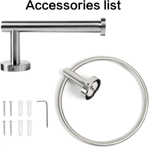 HouseAid Towel Ring and Toilet Paper Holder Set 2 Pieces Bathroom Hardware Stainless Steel Bathroom Hand Towel Holder Circle Towel Hanger Wall Mounted Brushed Nickel