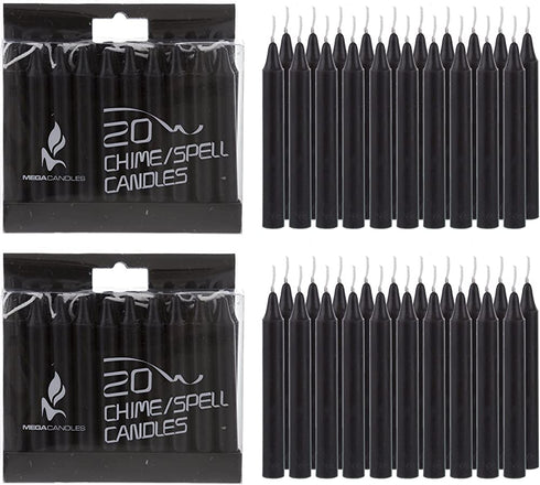 Mega Candles 40 pcs Unscented Black Mini Taper Candle, 4 Inch Tall x 1/2 Inch Diameter, Great for Casting Chimes, Rituals, Spells, Vigil, Witchcraft, Wiccan Supplies, Wax Play & More