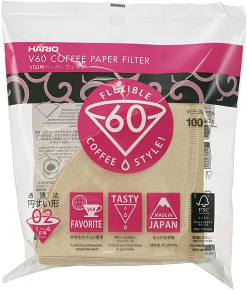 Hario 02 100-Count Coffee Natural Paper Filters, 2-Pack Value Set (Total of 200 Sheets)