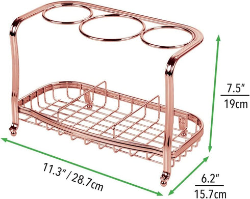 mDesign Metal Hair Care & Styling Tool Organizer Holder - 3 Sections - Bathroom Vanity Countertop Storage for Hair Dryer, Flat Irons, Curling Wands, Hair Straighteners - Rose Gold