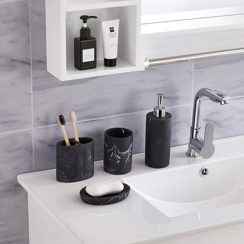 zccz Bathroom Accessories Set Complete, 4 Piece Marble Pattern Bathroom Sets Accessories Toothbrush Holder Set Bath Accessories Set with Soap Dispenser, Toothbrush Holder, Tumbler, Soap Dish