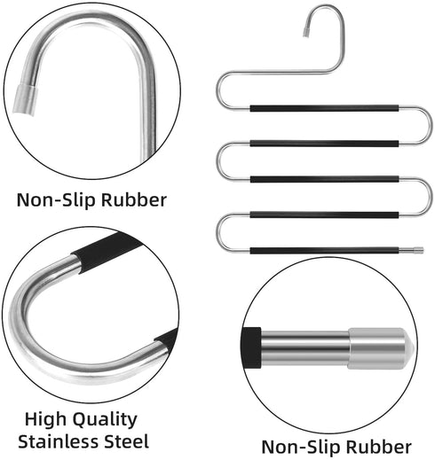 Pants Hangers Space Saving - 4 Pack S-Type Scarf Hanger Jeans Hangers Space Saving Non-Slip S Hangers for Pants