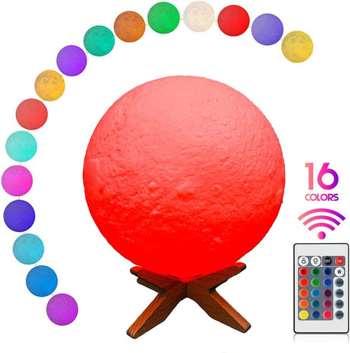 Moon Lamp Moon Light Night Light 16 Colors 3D Printed Moon Light USB Charging and Touch Control Brightness Lunar Lamp 5.9INCH with Stand for Kids Gift for Women