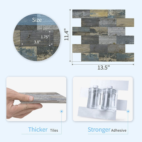 Art3d Peel and Stick Distressed Rustic Wood Panel 5-Pack of 13.5x11.4inches, for Kitchen Backsplash, Bathroom Decoration, Fireplace and Stair Riser Decal, Made of PVC Composite Laminate