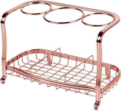 mDesign Metal Hair Care & Styling Tool Organizer Holder - 3 Sections - Bathroom Vanity Countertop Storage for Hair Dryer, Flat Irons, Curling Wands, Hair Straighteners - Rose Gold