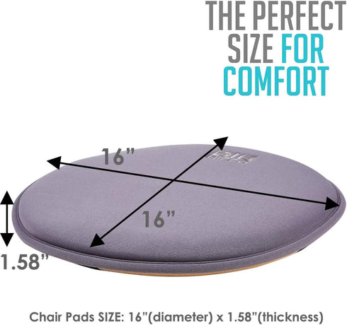 Big Hippo Chair Pads, Memory Foam Chair Seat Cushion Non Slip Rubber Back Thicken Round Stool Cushions with Elastic Bands for Home Office Outdoor Seats (16inch, Gray-1pc)