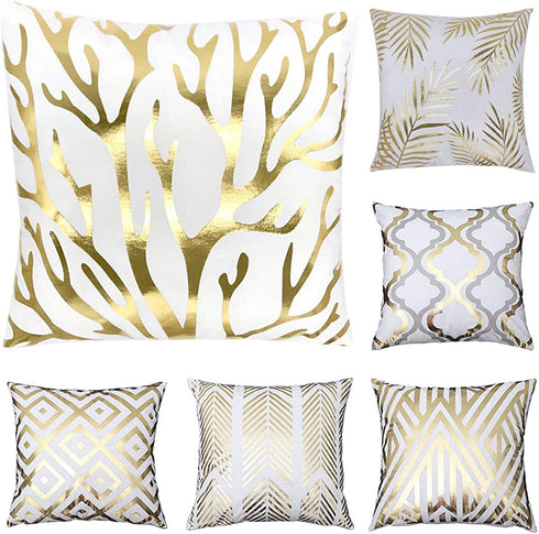 Tebery 6 Pack Gold Stamping Throw Pillow Covers Cases Soft Square Decorative Cushion Covers for Sofa,Couch - 18 x 18 Inches