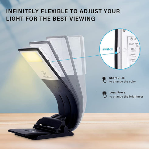 Vekkia Bookmark Book Light, Clip on Reading Lights for Books in Bed, Infinite Brightness Levels, Soft Light Easy for Eyes, Built-in USB Cable Easy Charge. Perfect for Avid Readers