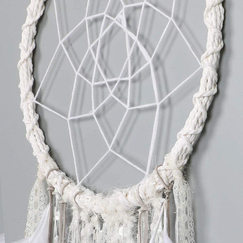 Alynsehom Extra Large Dream Catcher Kids Wall Hanging Decoration Handmade White Feather Boho Big Dreamcatchers with Bells Wedding Dream Catchers Bedroom Craft Ornament Gift (Dia 12", Length 41")