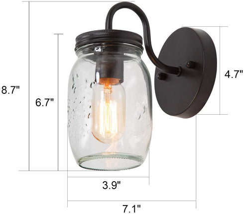 LNC Wall Sconce Mason Jar Lights Farmhouse and Rustic with Oil Rubbed Bronze for Hallway Bathroom, (7.1?L×4.7?W×8.7?H), A02979