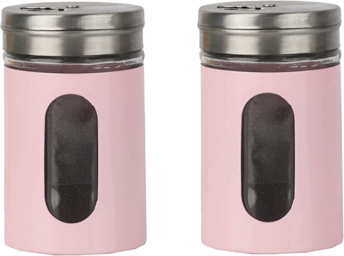 Light Pink Salt Pepper Shakers Retro Spice Jars Glass - Set of 2