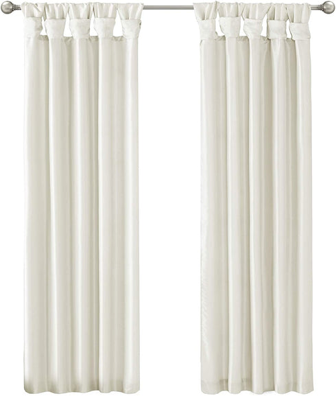 Madison Park Emilia Faux Silk Single Curtain with Privacy Lining, DIY Twist Tab Top, Window Drape for Living Room, Bedroom and Dorm, 50x84, White