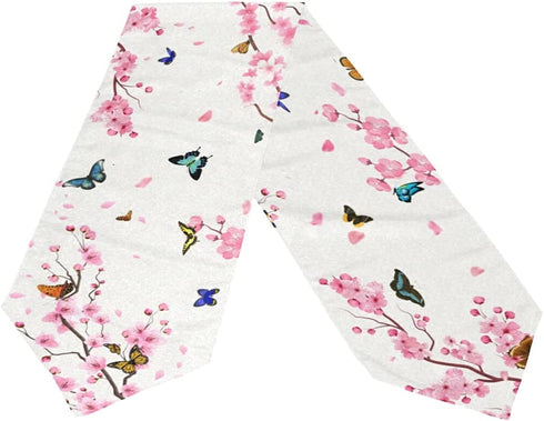 Japanese Sakura Cherry Blossom Table Runner 13x70 Inch Pink Floral Butterfly Table Runners Dresser Scarves for Kitchen Coffee Table Dresser Holiday Party Wedding Farmhouse Table Decor