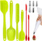 Rivvi Silicone Rubber Spatula Set of 14 includes 2 Mini Spoons and Piping Tips Set for Baking Cooking Mixing Heat Resistant Non-Stick Dishwasher Safe Small Cream Cake Spatulas Scraper Kitchen Utensils