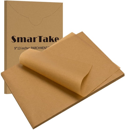 SMARTAKE 300PCS Parchment Paper Sheets, 9 x 13 IN Pre-Cut Baking Parchment, Non-Stick Kitchens Cookie Baking Paper, for Oven Grilling Air Fryer Steaming Bread Cake Cookie Meat Pizza (Unbleached)