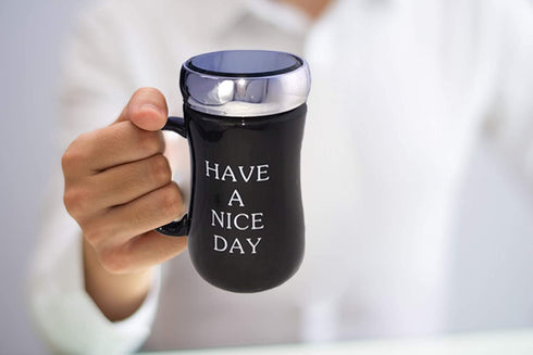 Have a Nice Day Travel Mug Funny Novelty Ceramic Coffee Cup with Plastic Stainless Color lid with Middle Finger on the Bottom Unique Funny Gift Idea 14 oz Black Funny Mugs makes Funny Gifts Fun