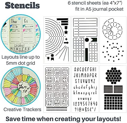Ultimate Productivity Journal Supplies Kit - 31 Piece Set, Custom-Designed Supplies for Bullet Dotted Journals, Includes Stickers, Stencils, Washi Tapes and Sticky Notes by Sunny Streak