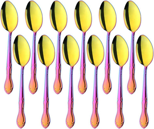 QIBOORUN Serving Spoons, 12 Pieces 8 Inches Serving Tablespoons, Large Spoons for Serving, Stainless Steel Solid Buffet Banquet Flatware Kitchen Basics Serving Spoon Big Ladle Spoon, Rainbow Color