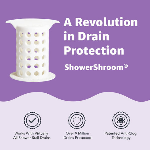 ShowerShroom Revolutionary 2" Stand-up Shower Stall Drain Protector Hair Catcher/Strainer 2", White