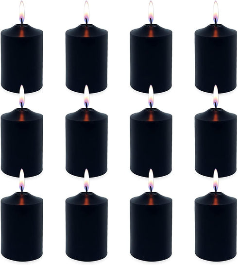 MISSYO Dark Tapered Pillar Candles, 2x3 Inches Unscented Candles for Home Restaurant Church Halloween - 12 Packs