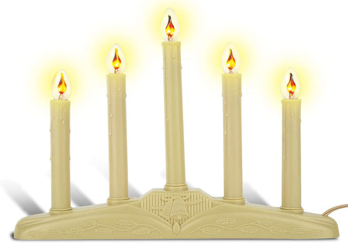 Tupkee Christmas Candolier Window Candles with Flickering Bulbs 5-Lights Indoor -Flameless Electric Window Candles Candelabra - 2 Pack