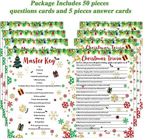55 Pieces Christmas Trivia Game Xmas Themed Party Holiday Guessing Activity Party Games Annual Festive Party Decorations Card Board Games Party Supplies for Teens Adults Families Friends
