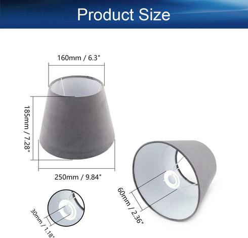 Bettomshin 1Pcs 6.3x9.8 Inch Dia Lamp Shades, 7.1 Inch Hight Dark Gray Barrel Fabric Lampshade, Velvet Fabric E27/E14 Lamp Holder for Table Lamp and Floor Light Hand Crafted