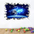 3D Blue Cosmic Galaxy Earth Satellites Wall Decals Magic Milky Way Outer Space Planet Broken Wall Stickers Murals Decor for Home Floor Ceiling Boy Girls Room Kids Bedroom