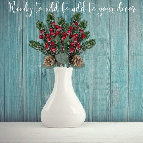 Pine Snowy Flower Picks 10 PiecesSnow Flocked Red Holly Berry Pine Cone Holiday Floral Sprays Decoration 11 Inch Flexible Stems DIY for Christmas Crafts Party Festive Home D©cor€¦