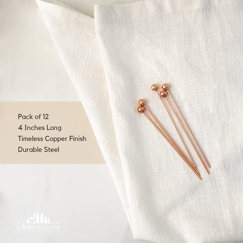 Copper Cocktail Picks (Set of 12) 4? Copper Stir Sticks for Bloody Mary, Tom Collins, Olive Skewers, Drink Garnish, Shrimp or Appetizer Charcuterie, Rose Gold Cocktail Picks
