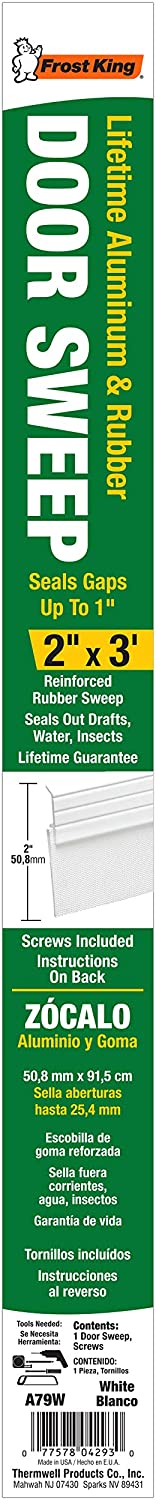 Frost King A79WHA Premium Aluminum and Reinforced Rubber Door Sweep 2-Inch by 36-Inch, White
