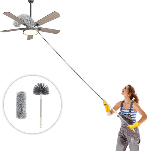 Abealv Telescoping Microfiber Duster Extendable Cobweb Duster, High Ceiling Stainless Steel Long Dusters?Scratch-Resistant Bendable Duster, 100 inches Extension Pole Cleaning Tools (Dark Gray)